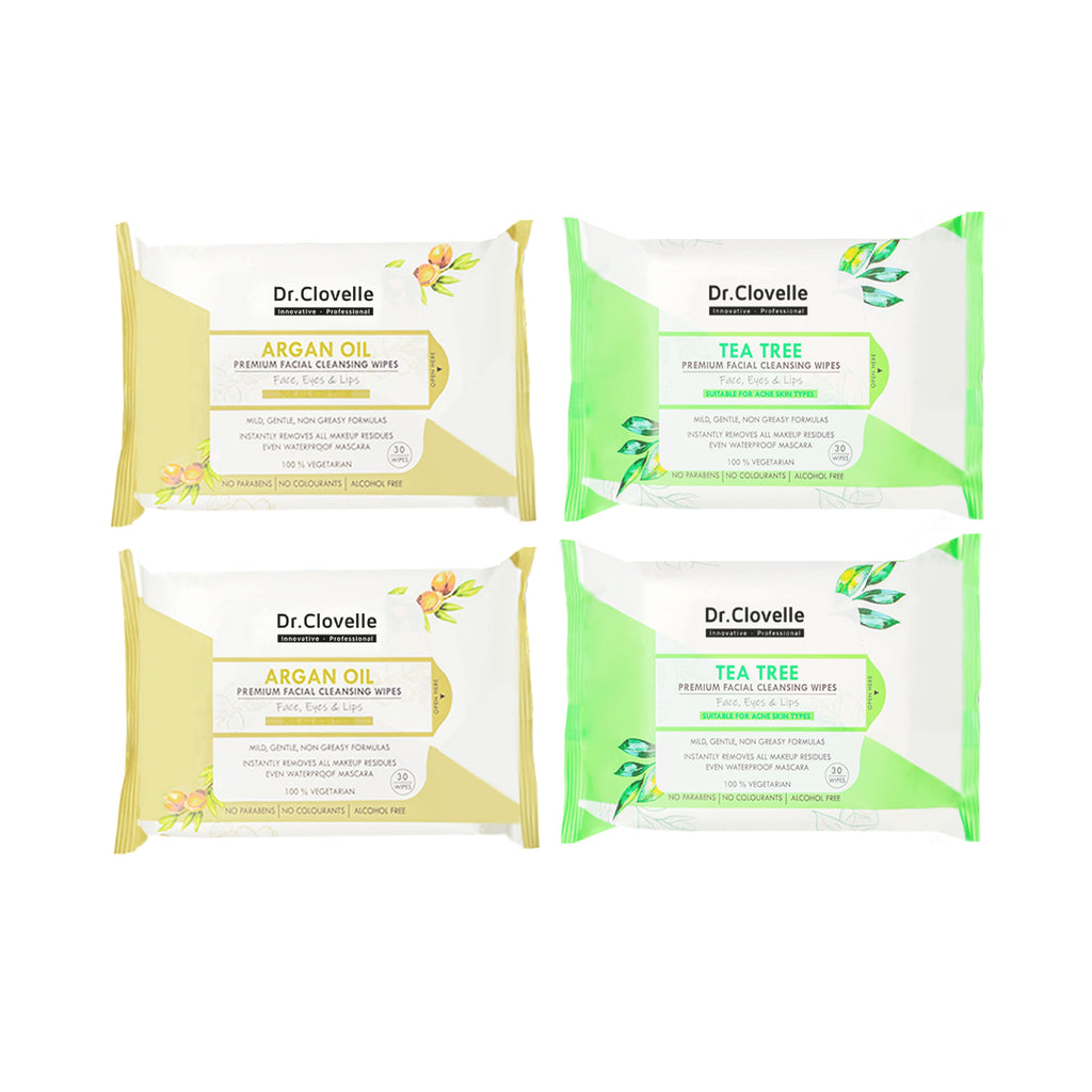 Dr.Clovelle Premium Facial Cleansing Wipes - Argan Oil x 2 + Tea Tree x 2